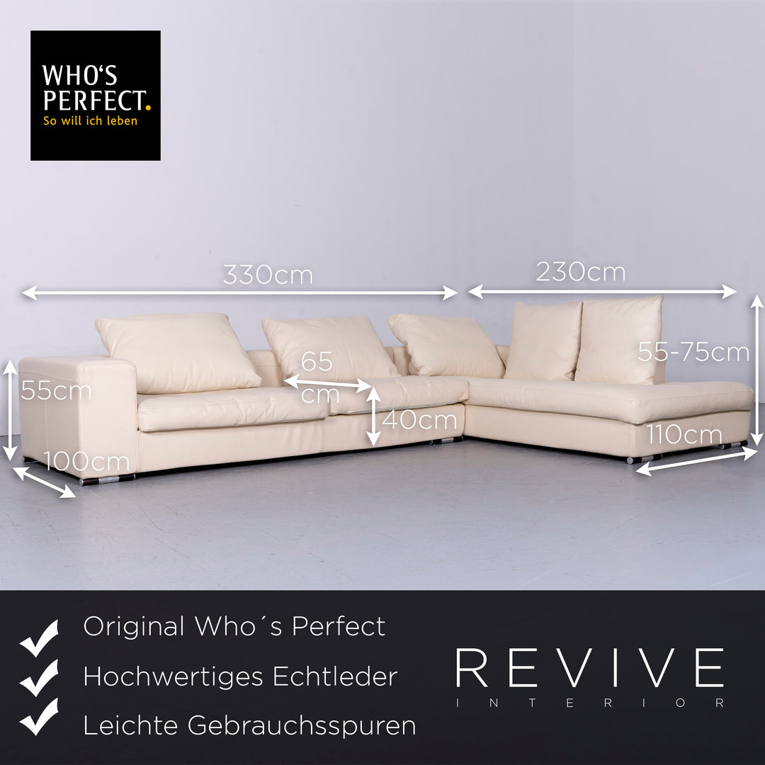 Who's Perfect Canapé en cuir design beige, canapé d'angle en cuir véritable #5980