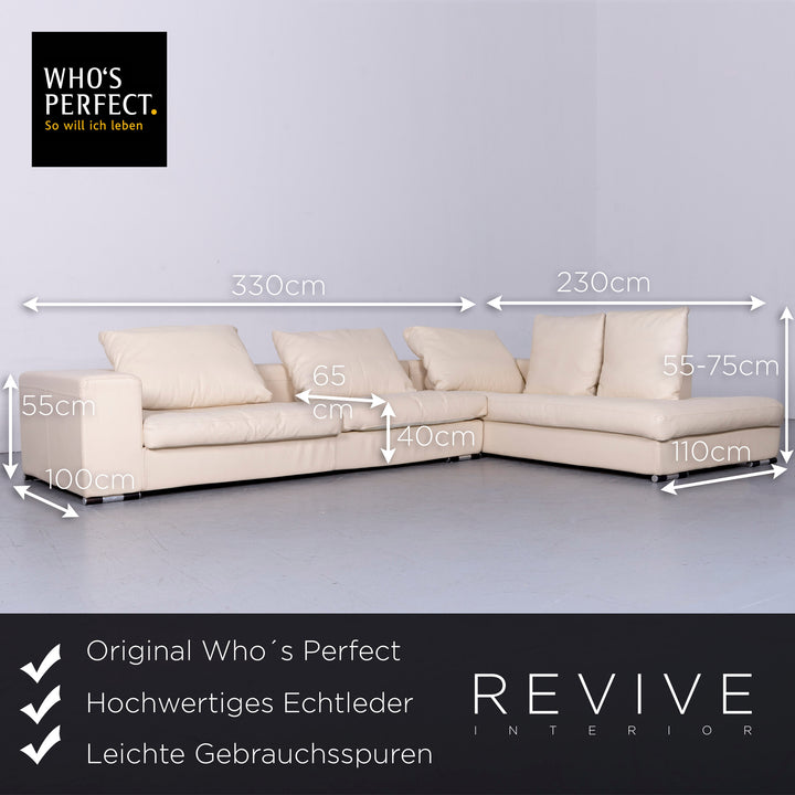 Who's Perfect Canapé en cuir design beige, canapé d'angle en cuir véritable #5980