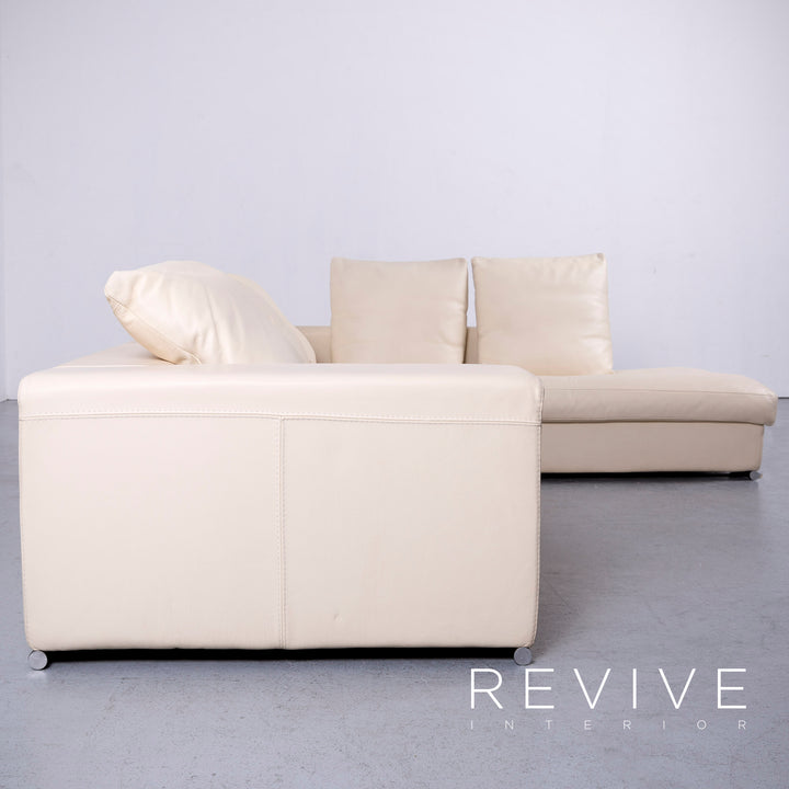 Who's Perfect Canapé en cuir design beige, canapé d'angle en cuir véritable #5980