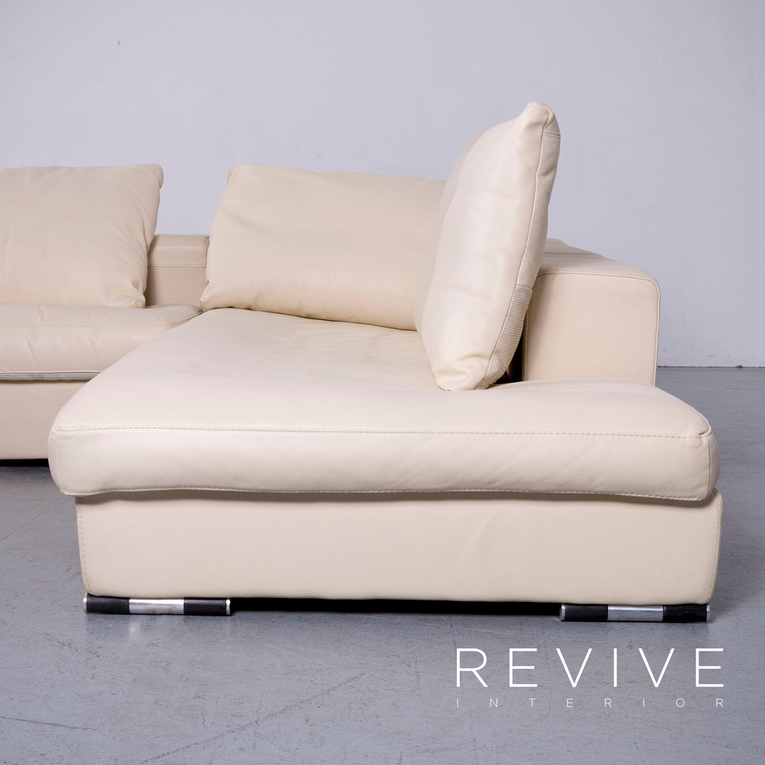 Who's Perfect Canapé en cuir design beige, canapé d'angle en cuir véritable #5980