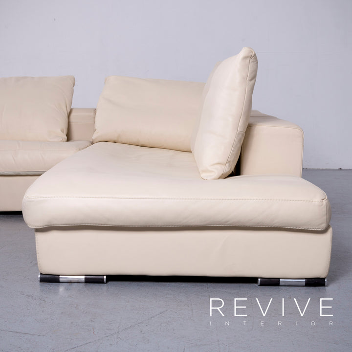 Who's Perfect Canapé en cuir design beige, canapé d'angle en cuir véritable #5980