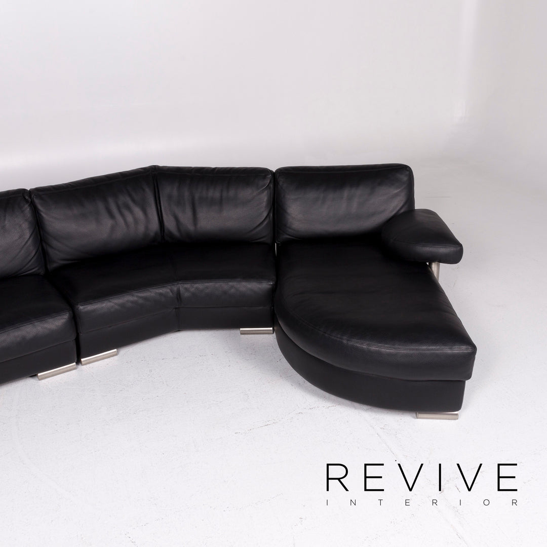 Artanova Medea Leather Corner Sofa Black Sofa Couch #11280
