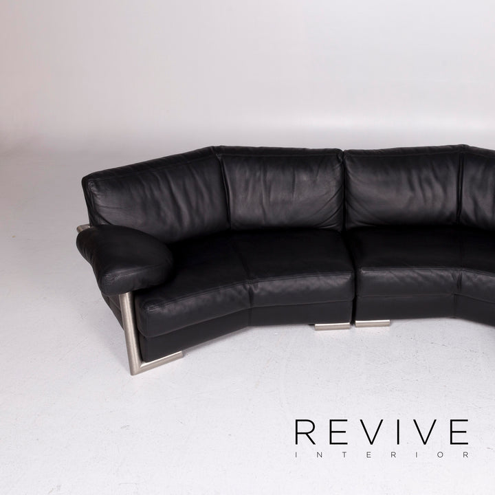 Artanova Medea Leather Corner Sofa Black Sofa Couch #11280