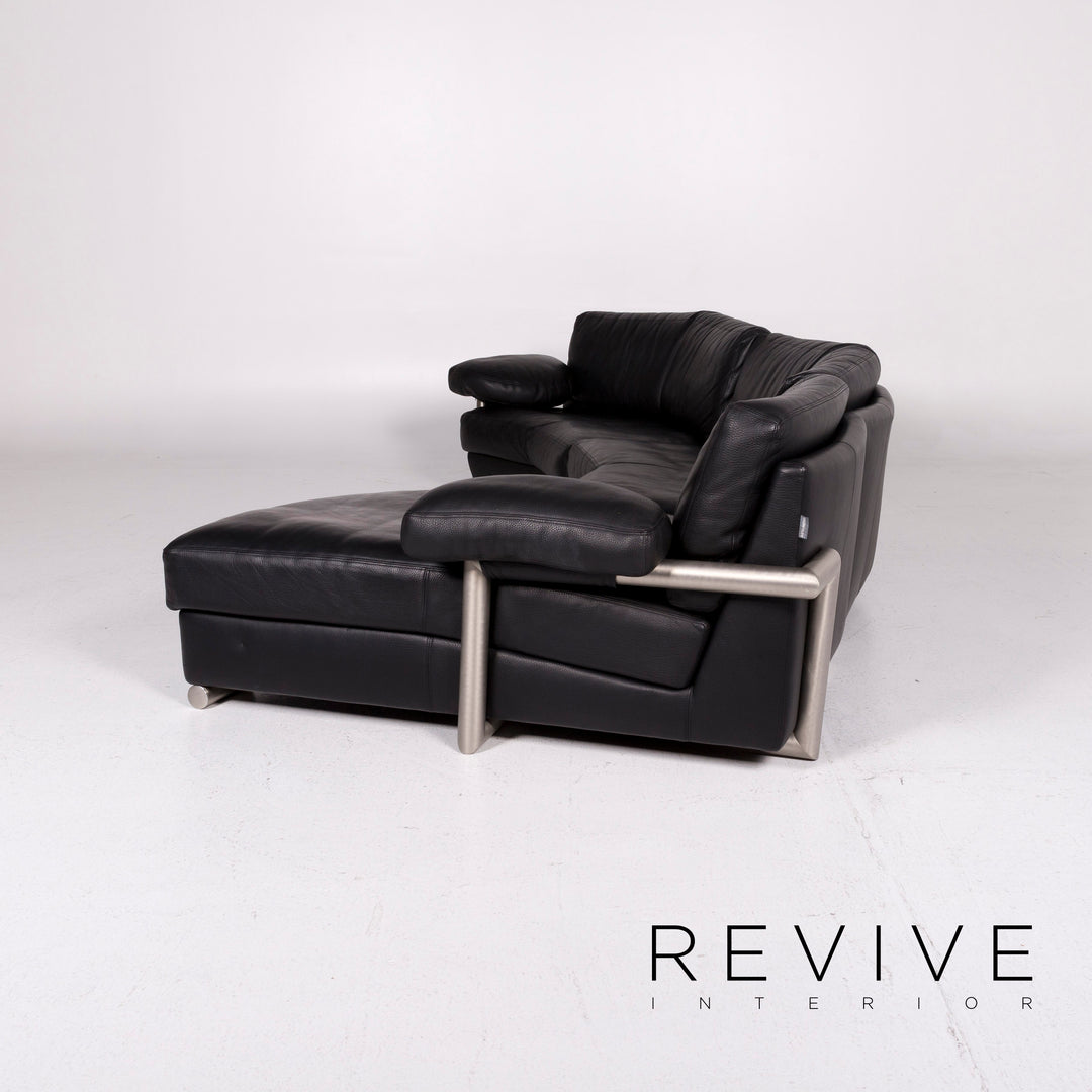 Artanova Medea Leather Corner Sofa Black Sofa Couch #11280