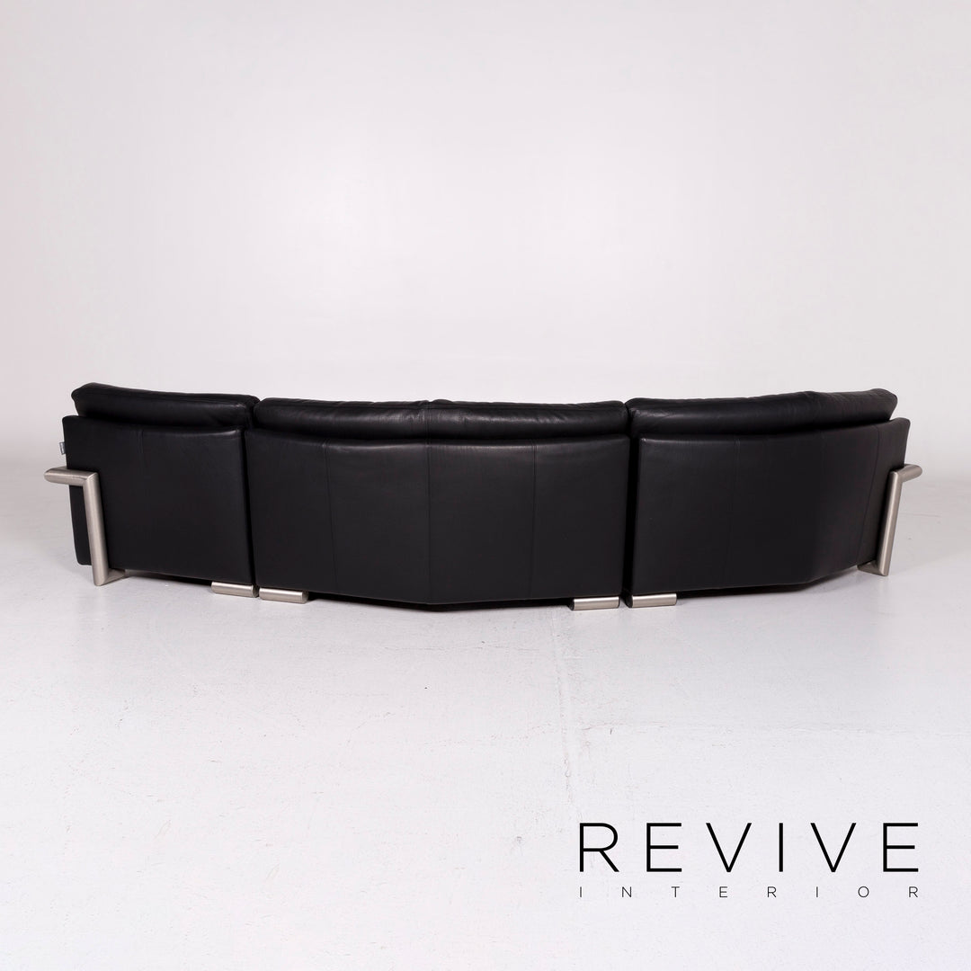 Artanova Medea Leather Corner Sofa Black Sofa Couch #11280