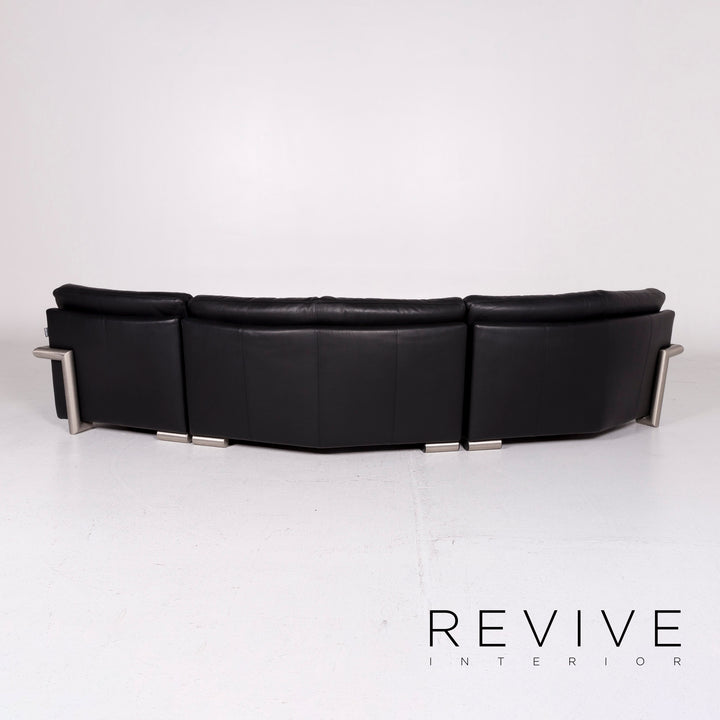 Artanova Medea Leather Corner Sofa Black Sofa Couch #11280