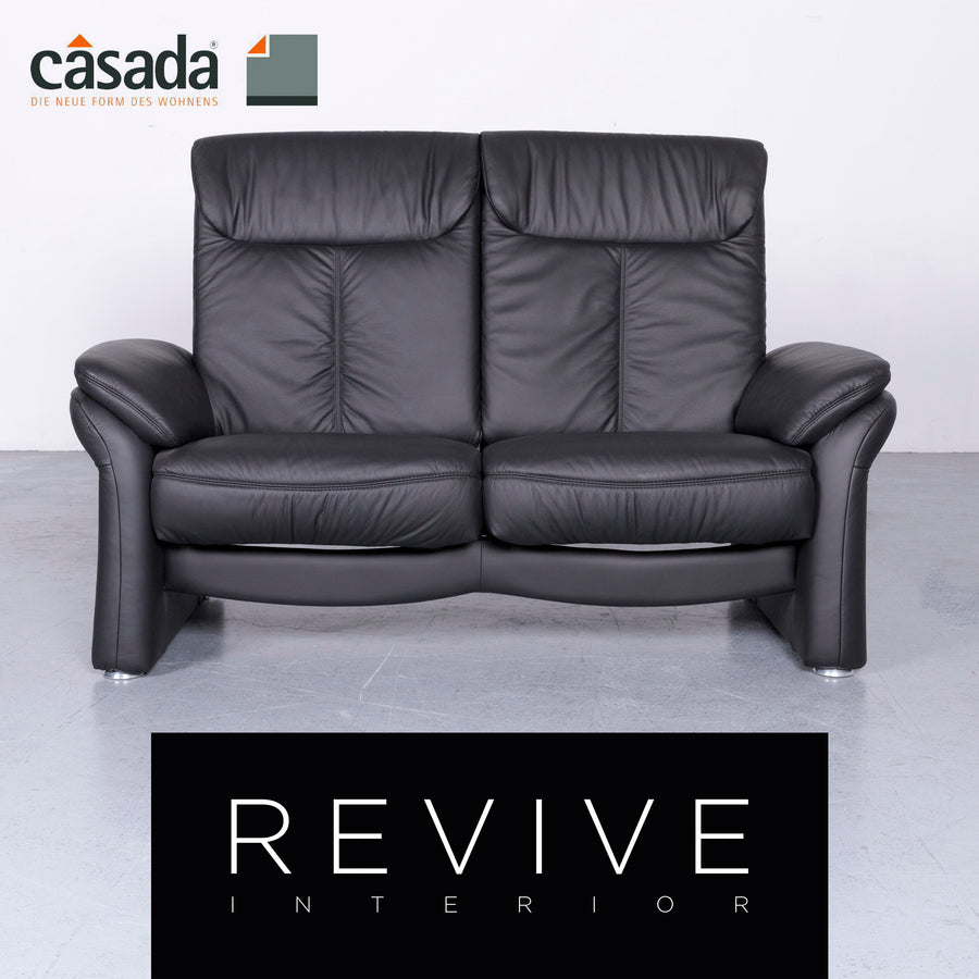 Casada Designer Leder Sofa Schwarz Zweisitzer Couch Funktion Modern Echtleder Ausstellungsstück #3480