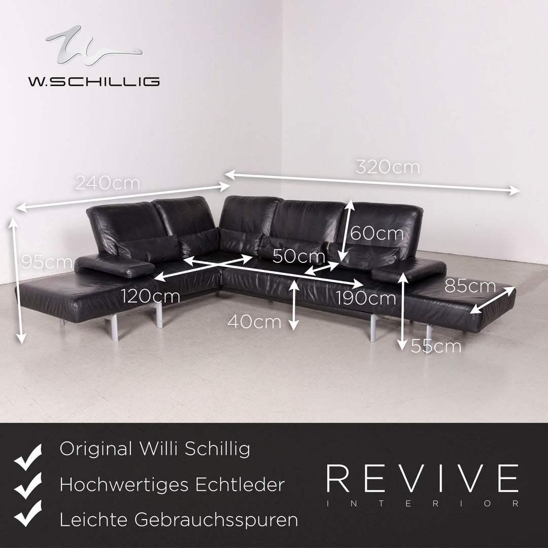 Willi Schillig Designer Leder Sofa Schwarz Ecksofa Echtleder Couch #8214