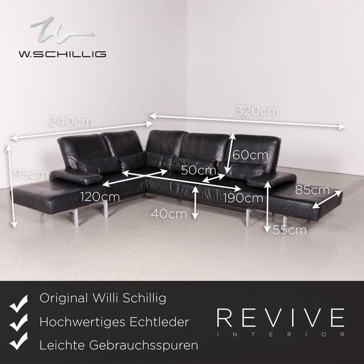 Willi Schillig Designer Leder Sofa Schwarz Ecksofa Echtleder Couch #8214