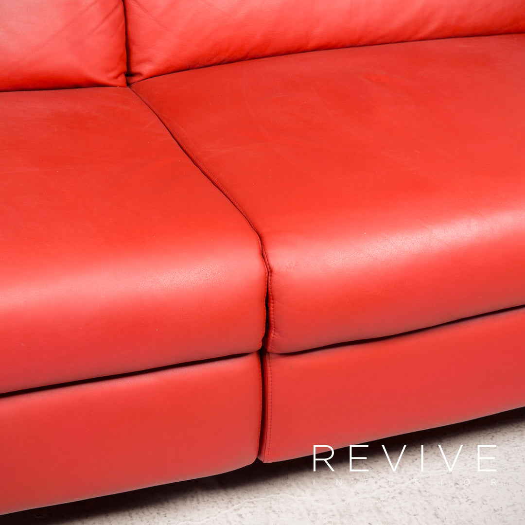 Willi Schillig Siena Canapé design en cuir rouge 3 places en cuir véritable Fonction canapé électrique #7586