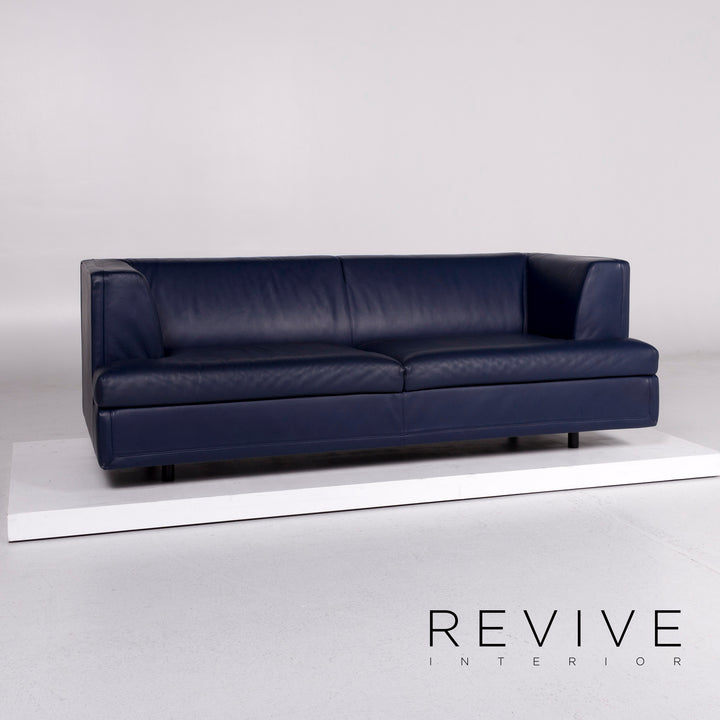 Wittmann La Scala leather sofa set blue 1x three-seater 1x two-seater 1x stool Paolo Piva #10964