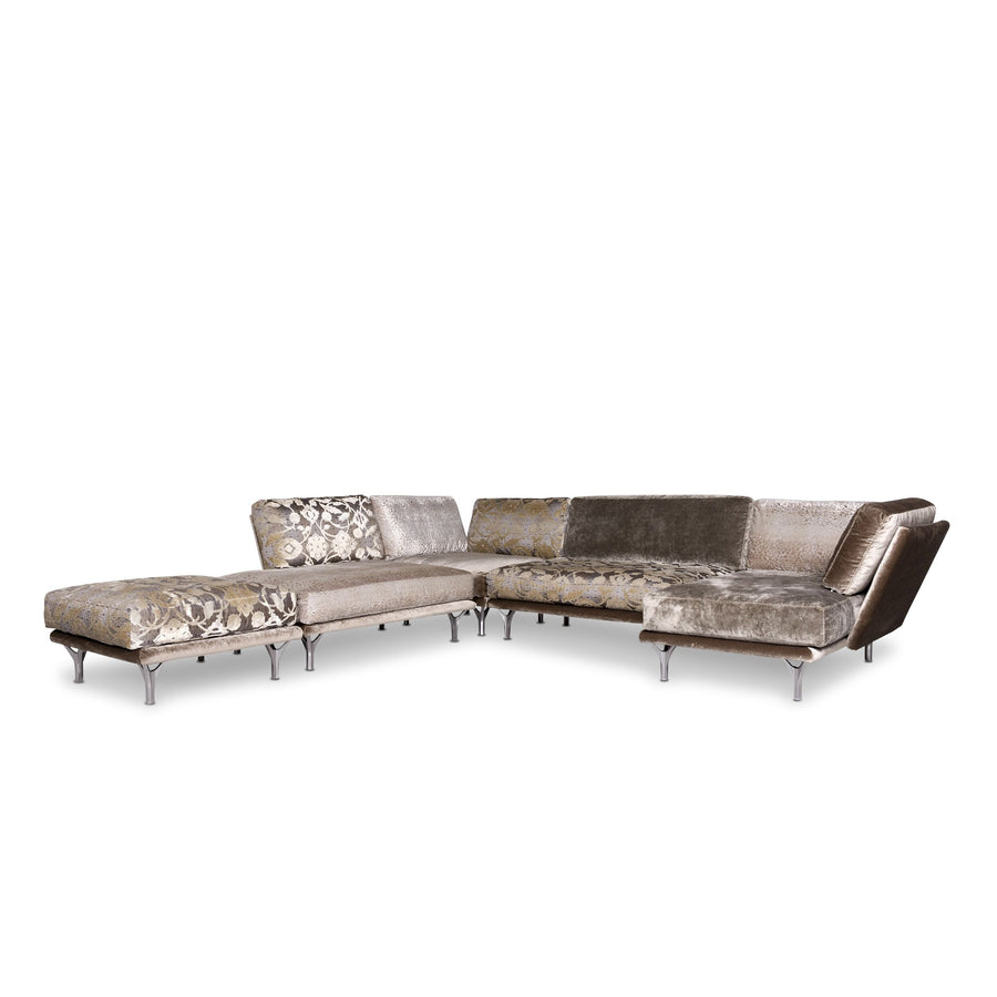 Bretz Napali Samt Stoff Ecksofa Grau Silber Gemustert Sofa Couch #9874