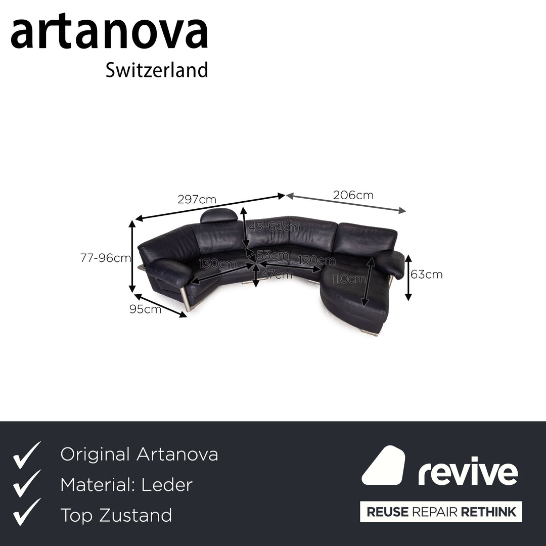 Artanova Medea canapé en cuir bleu canapé d'angle canapé