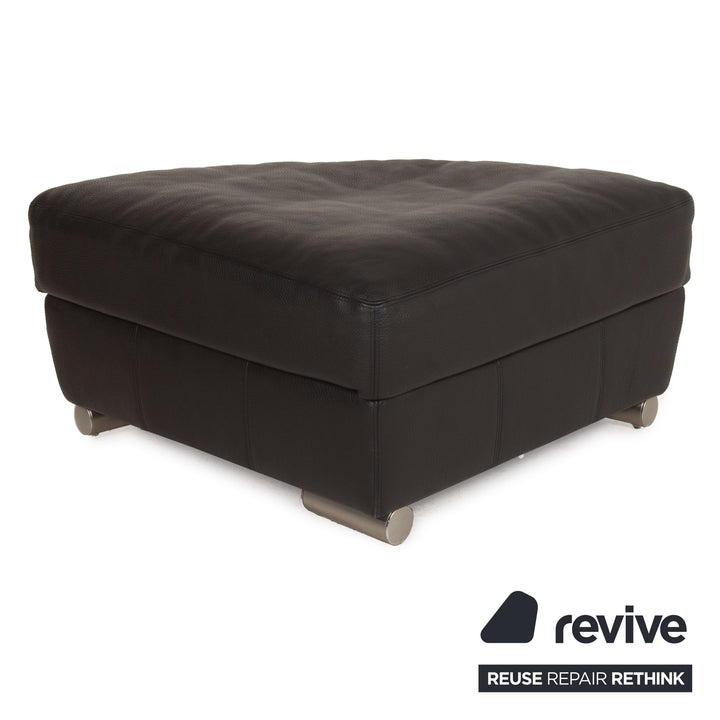 Artanova Medea Leather Sofa Set Black Corner Sofa Stool