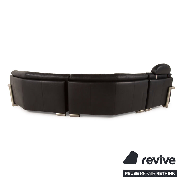 Artanova Medea Leather Sofa Set Black Corner Sofa Stool