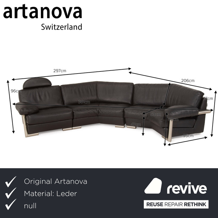 Artanova Medea Leather Sofa Set Black Corner Sofa Stool