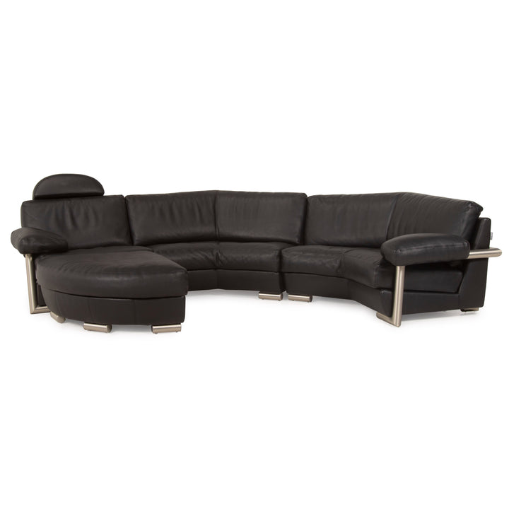 Artanova Medea Leather Sofa Set Black Corner Sofa Stool