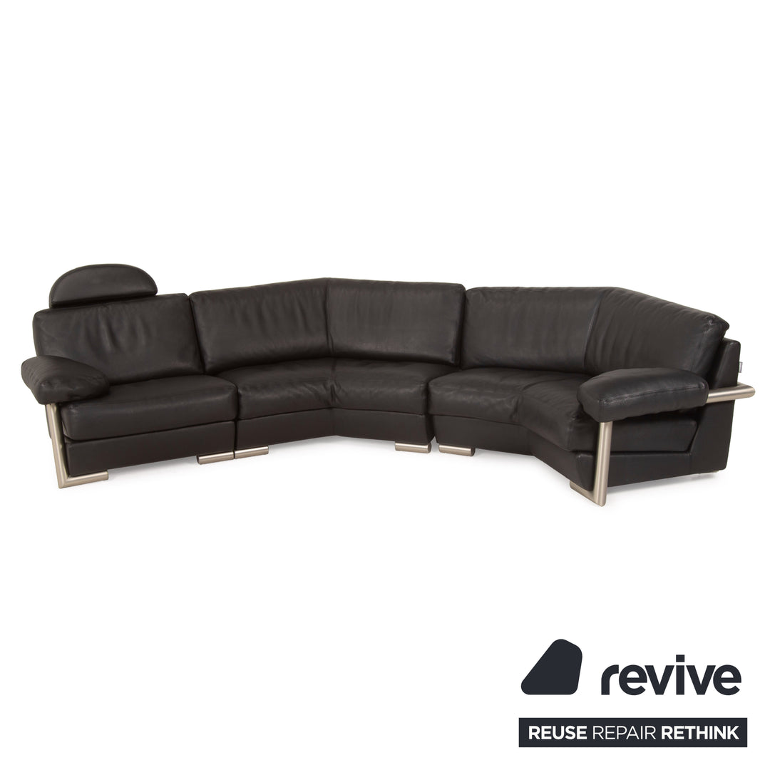 Artanova Medea Leder Sofa Schwarz Ecksofa