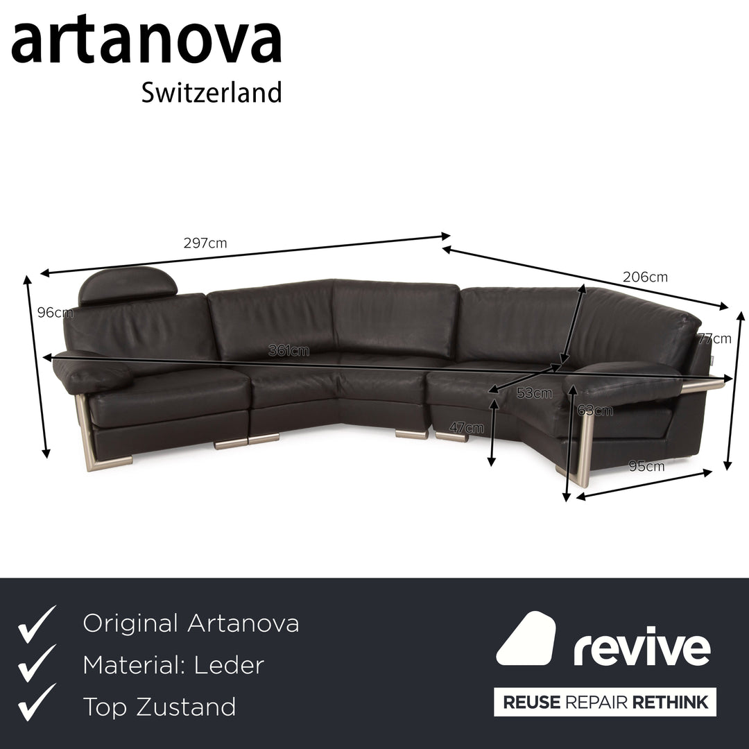 Artanova Medea Leder Sofa Schwarz Ecksofa