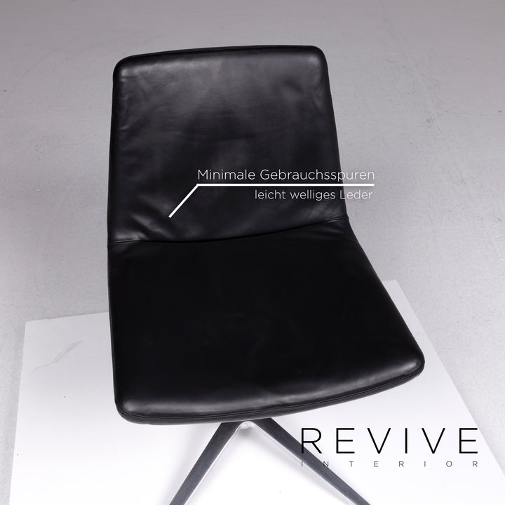 B&amp;B Italia leather armchair set black 2x chair modern genuine leather Bistro SWISS Air Lounge Zurich #10654