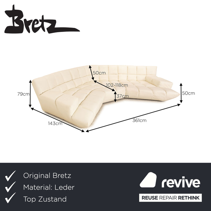 Canapé d'angle en cuir Bretz Cloud 7 blanc crème