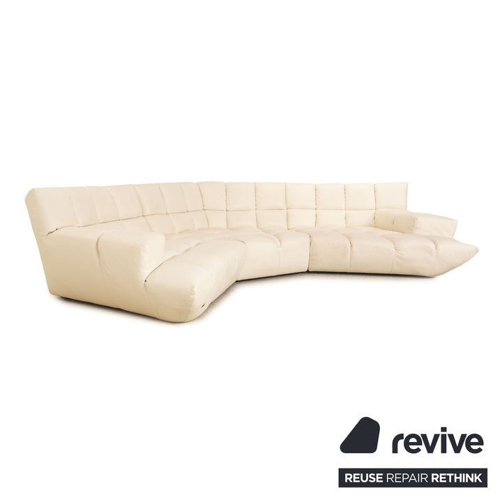 Canapé d'angle en cuir Bretz Cloud 7 blanc crème