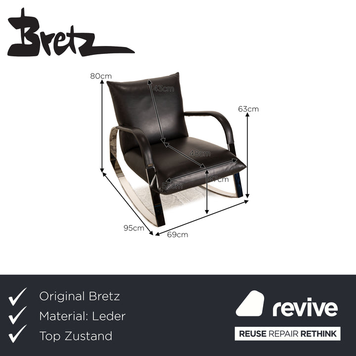 Fauteuil à bascule en cuir Bretz Highland B132 noir avec tabouret