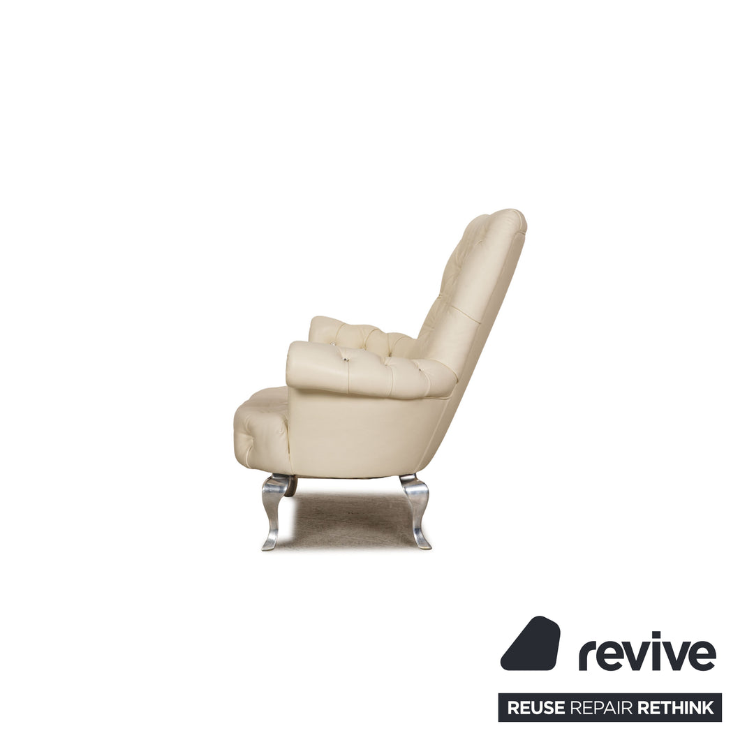 Bretz Leather Two Seater Cream Sofa Couch