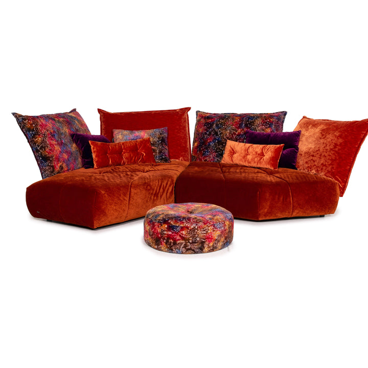Bretz Matilda Stoff Ecksofa inkl. Hocker Orange Rot Muster Sofa Couch #15300