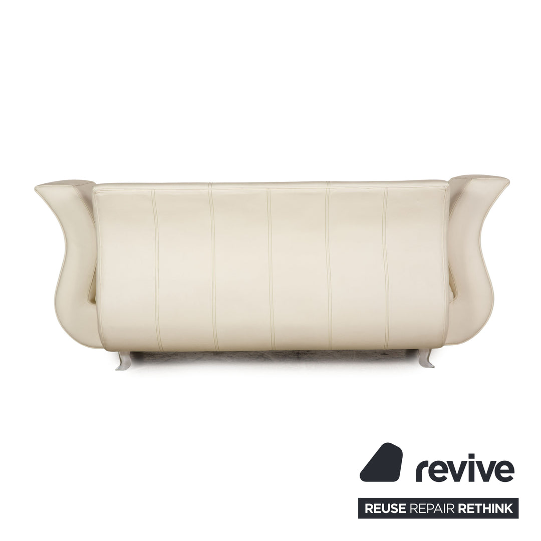 Bretz Moon leather sofa cream three seater couch