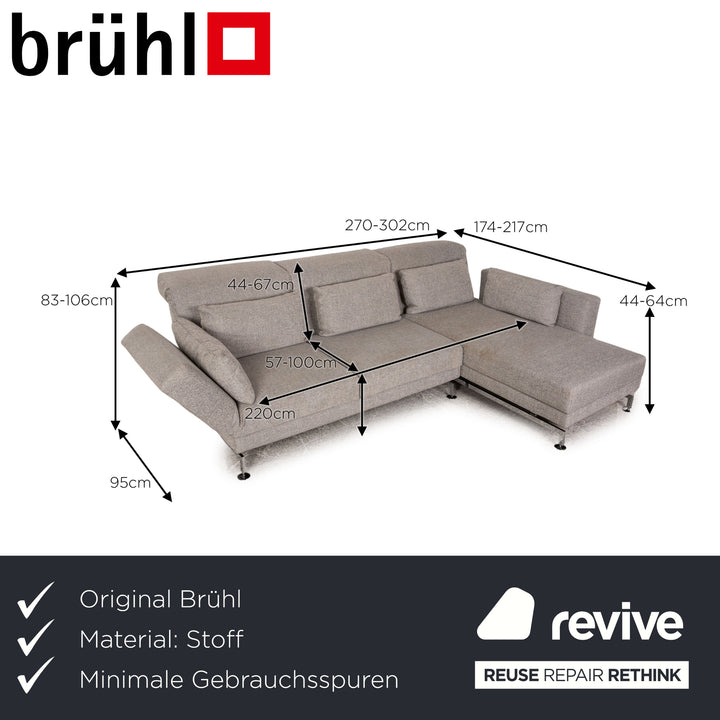 Brühl Moule fabric corner sofa gray sofa couch reclining function