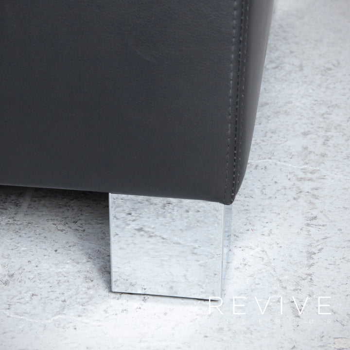 Brühl Carrée Designer Leder Hocker Schwarz Echtleder #7029