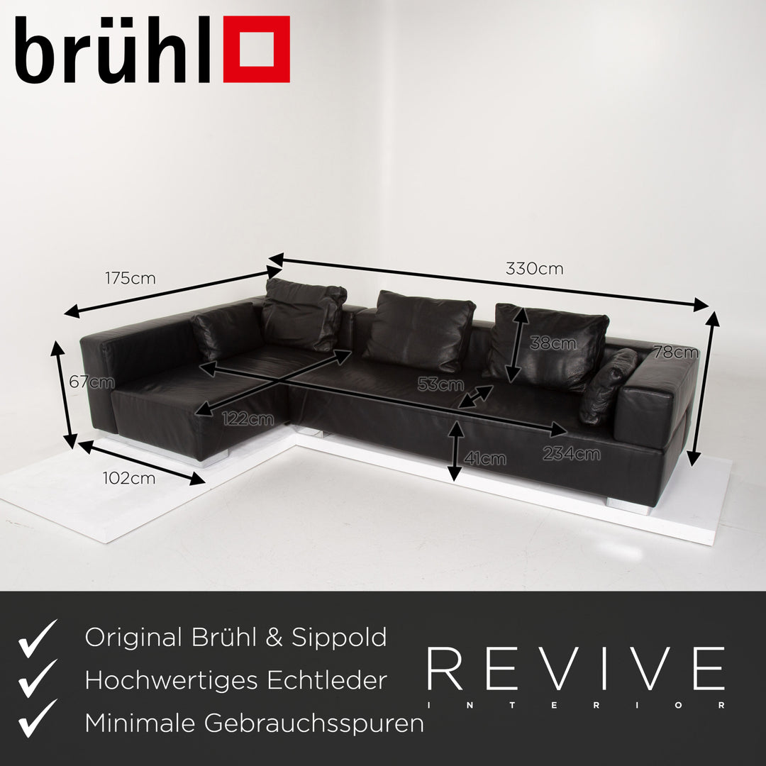 Brühl &amp; Sippold Leather Sofa Black Corner Sofa #13971