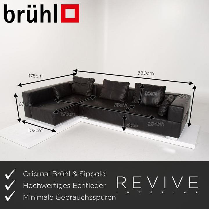 Brühl &amp; Sippold Leather Sofa Black Corner Sofa #13971