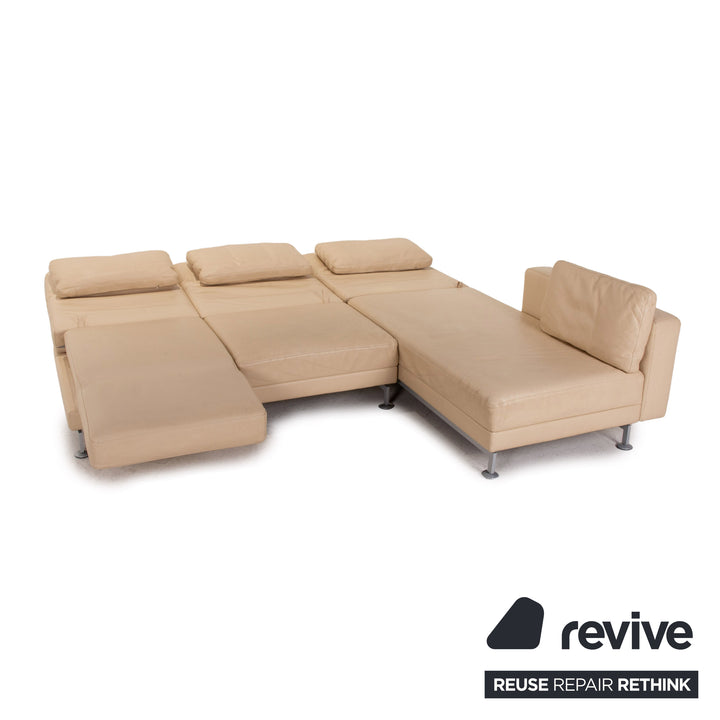Brühl Moule leather corner sofa beige cream sofa bed function sleeping function couch