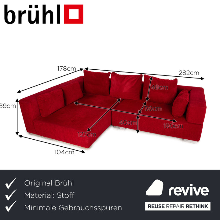 Brühl fabric corner sofa red sofa couch recamier left