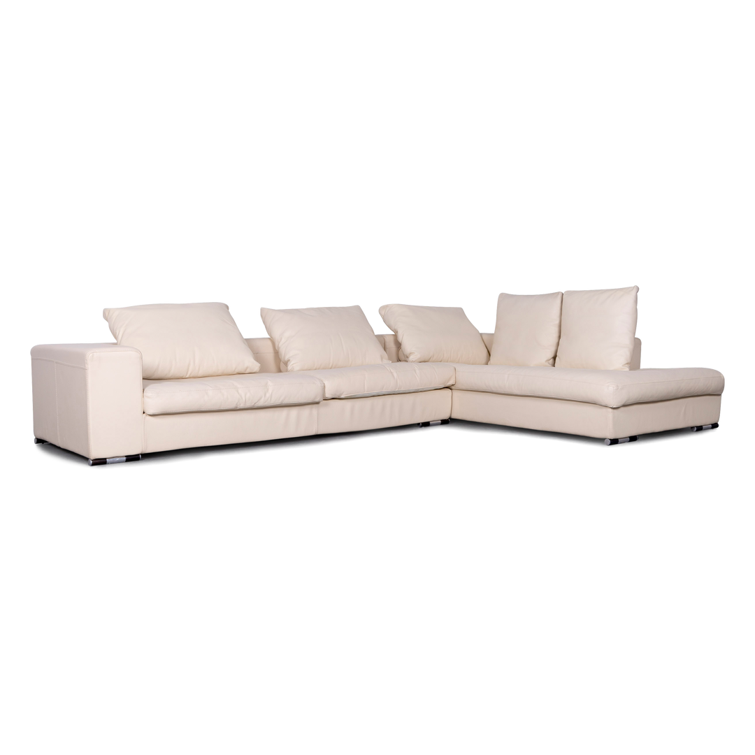 Who's Perfect Canapé en cuir design beige, canapé d'angle en cuir véritable #5980