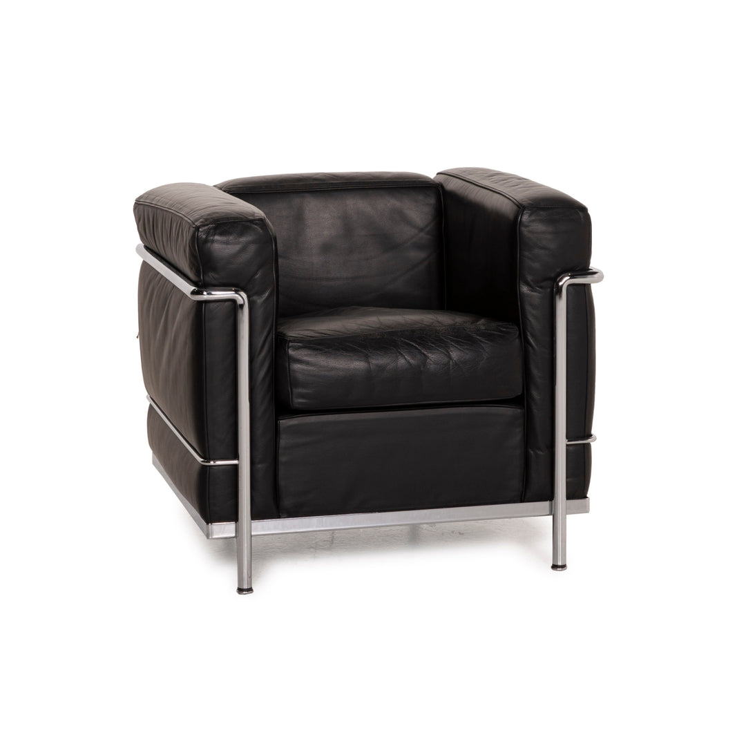Cassina LC2 Fauteuil en Cuir Noir Corbusier Chrome