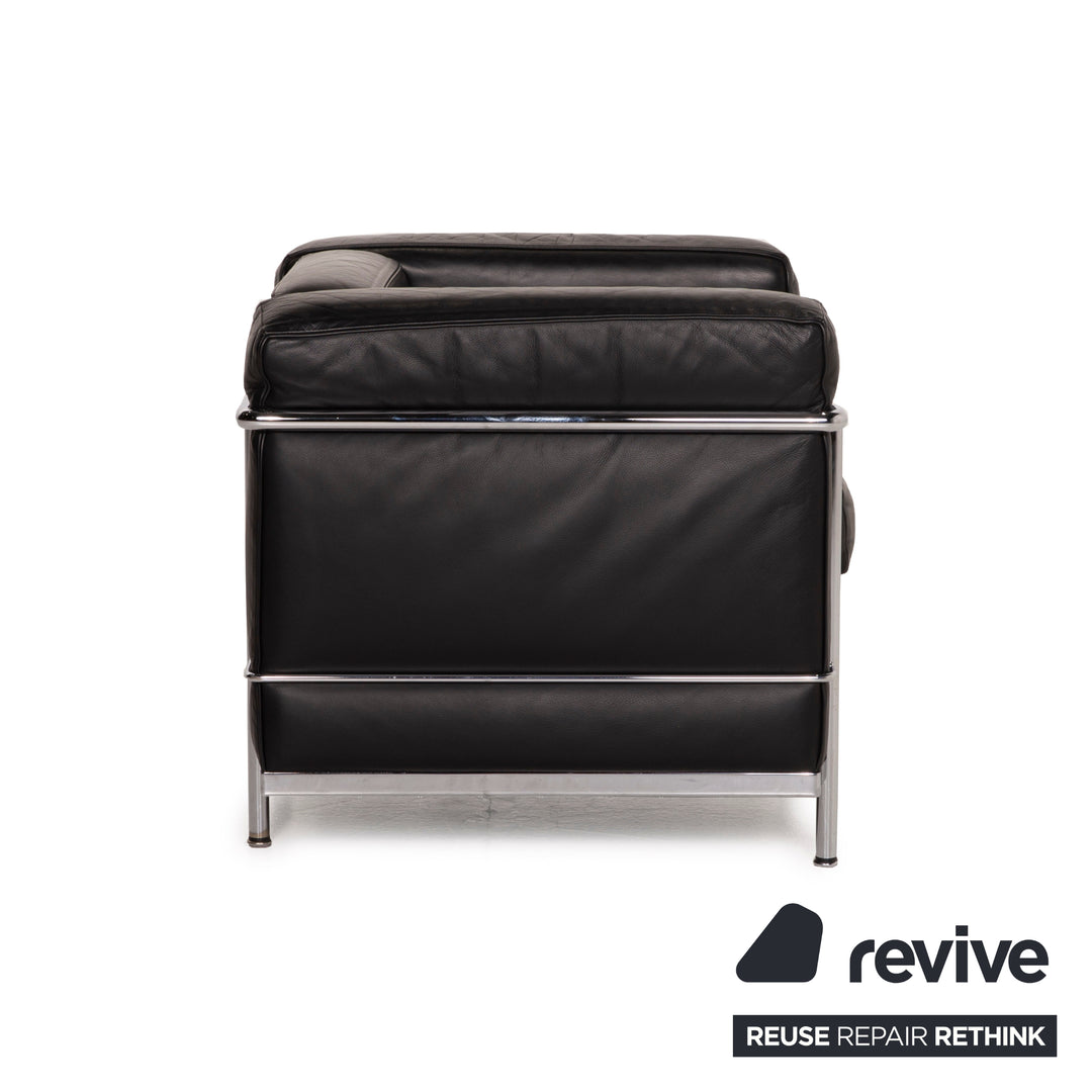 Cassina LC2 Fauteuil en Cuir Noir Corbusier Chrome