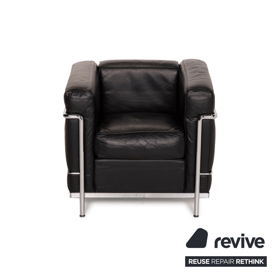 Cassina LC2 Fauteuil en Cuir Noir Corbusier Chrome