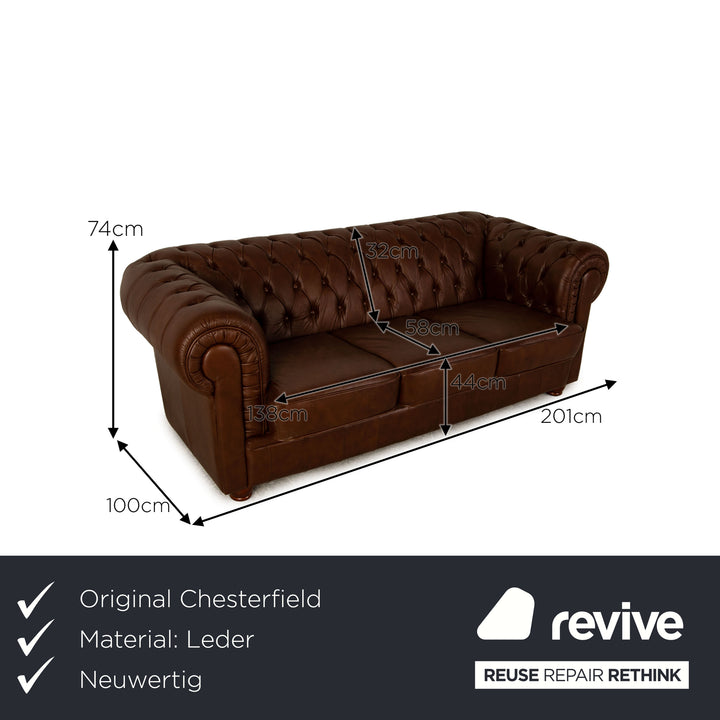 Chesterfield Leather Three Seater Brown Sofa Couch