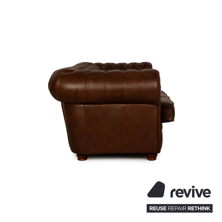 Chesterfield Leather Three Seater Brown Sofa Couch
