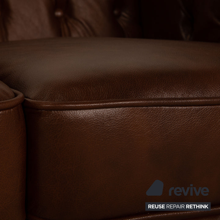 Chesterfield Leather Three Seater Brown Sofa Couch