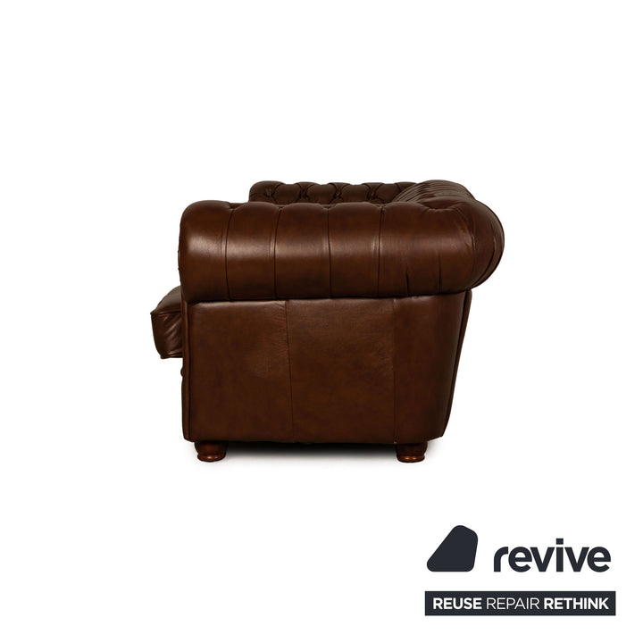 Chesterfield Leather Three Seater Brown Sofa Couch