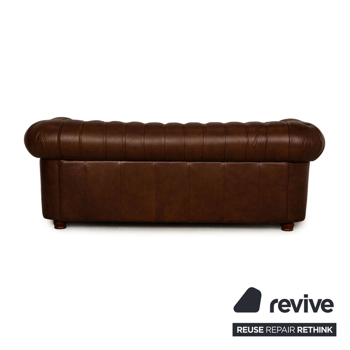 Chesterfield Leather Three Seater Brown Sofa Couch