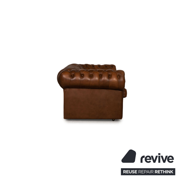Chesterfield Leder Sofa Braun Dreisitzer