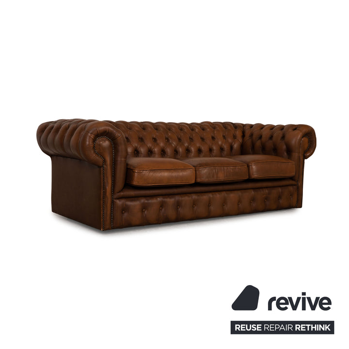 Chesterfield Leder Sofa Braun Dreisitzer