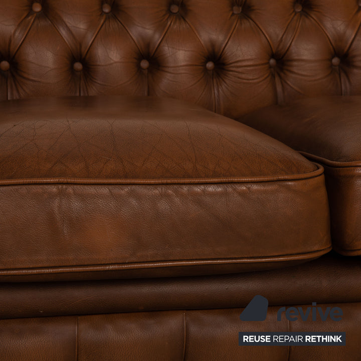 Chesterfield Leder Sofa Braun Dreisitzer
