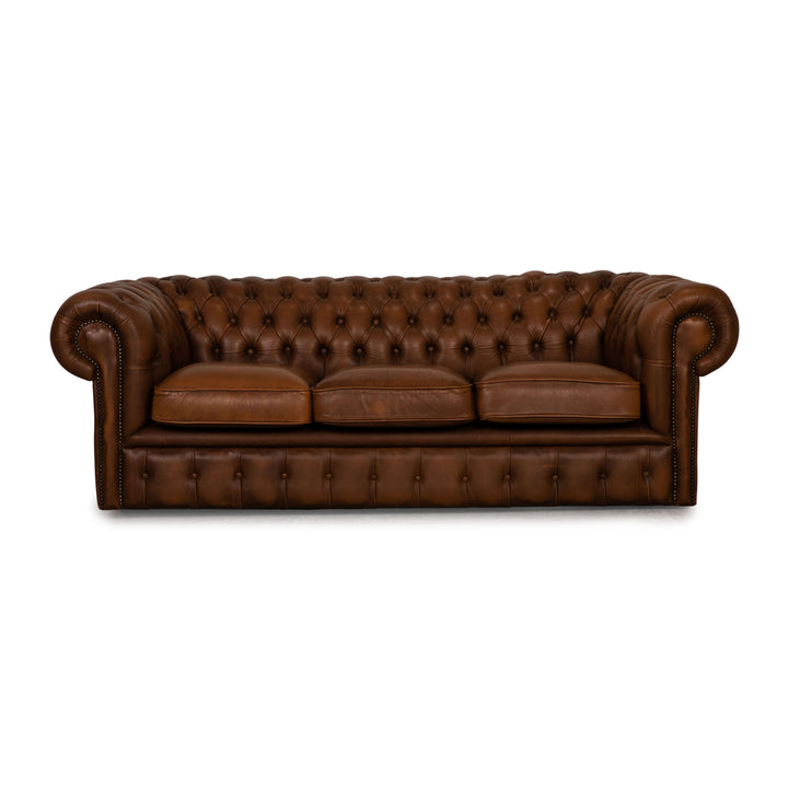Chesterfield Leder Sofa Braun Dreisitzer