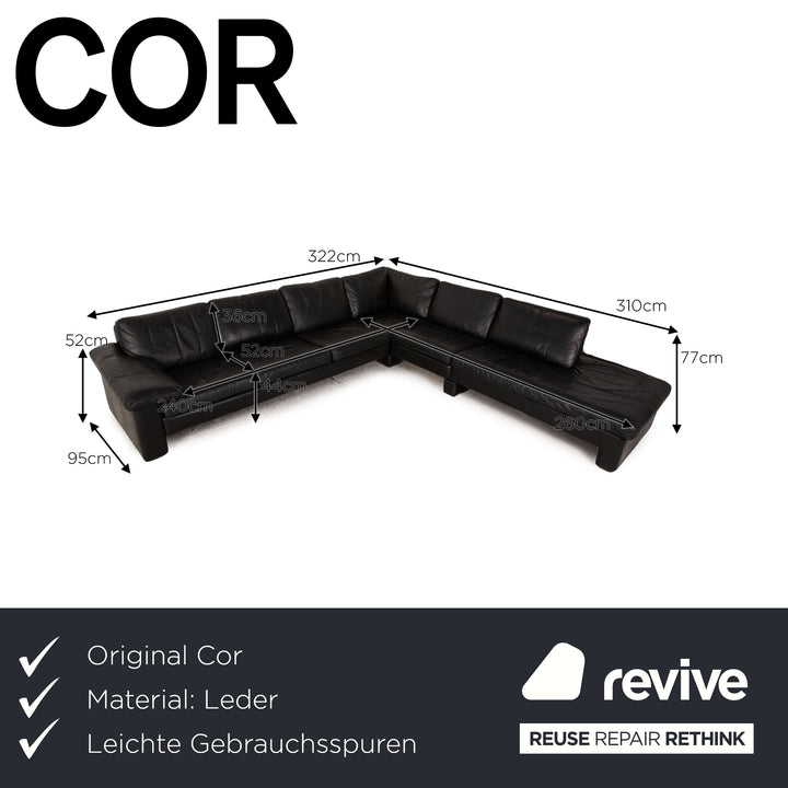 Cor Conseta leather corner sofa black sofa couch recamier right